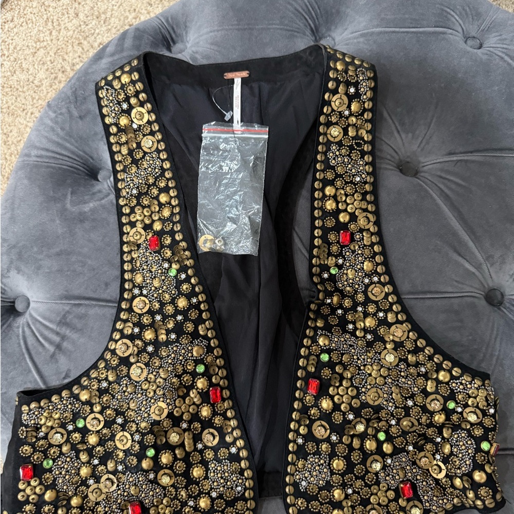 Free People Black and Gold Embellished Vest